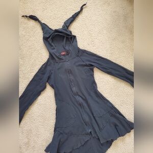 Y2K Mimdo Black Hooded Whimsy Goth Stretch Jacket Womens S/M